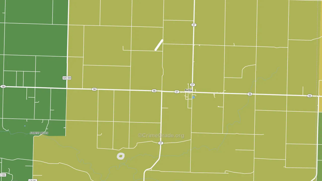 Avilla, MO Map of Drug-Related Crime Rates