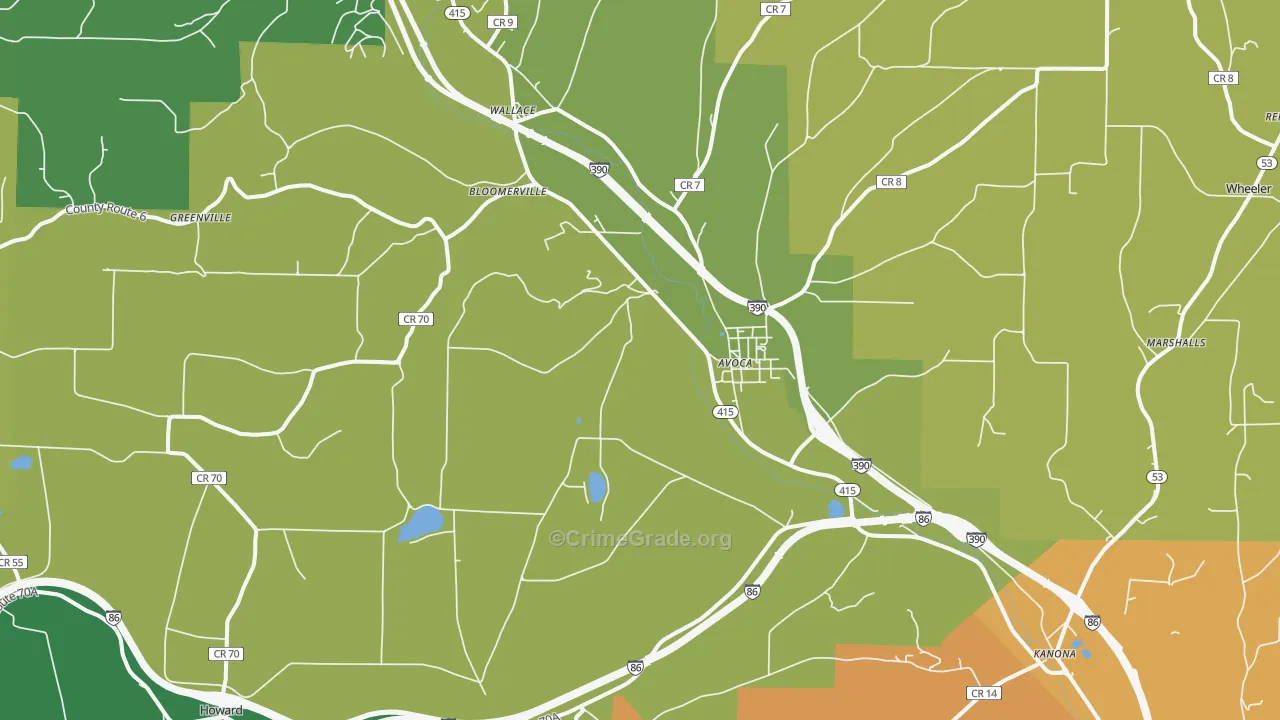 Avoca, NY Map of Drug-Related Crime Rates