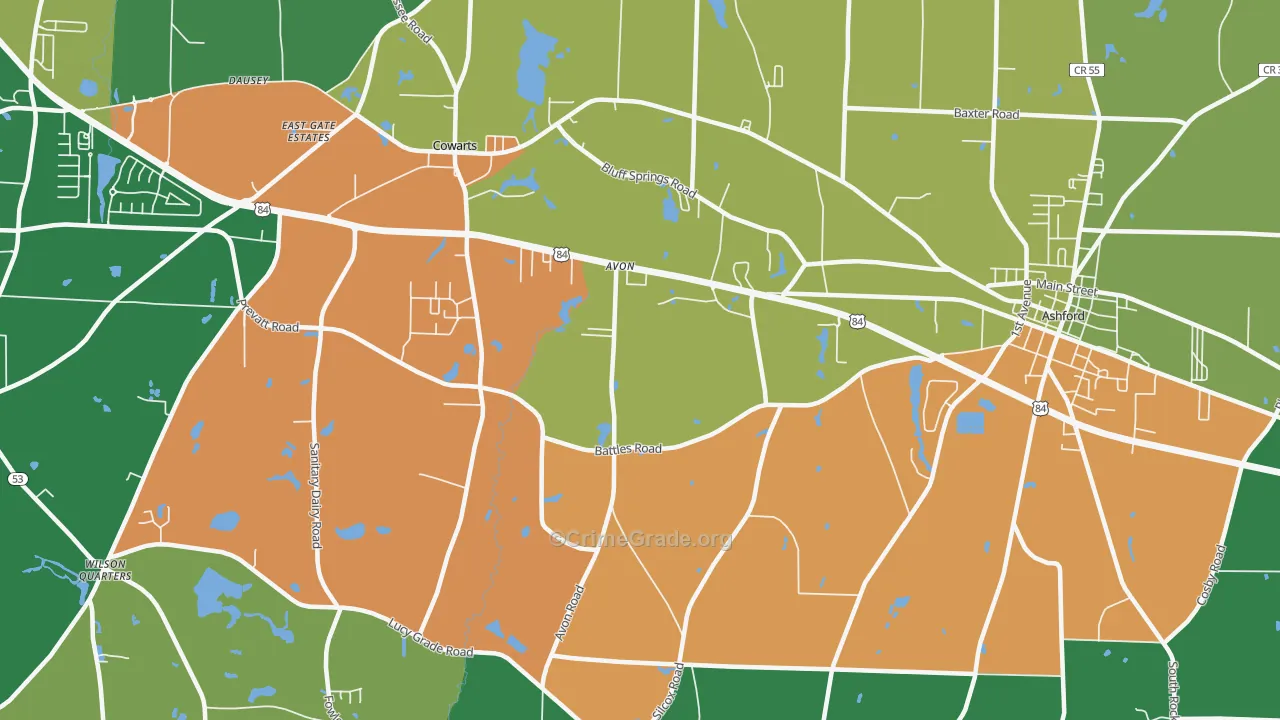 Avon, AL Map of Drug-Related Crime Rates