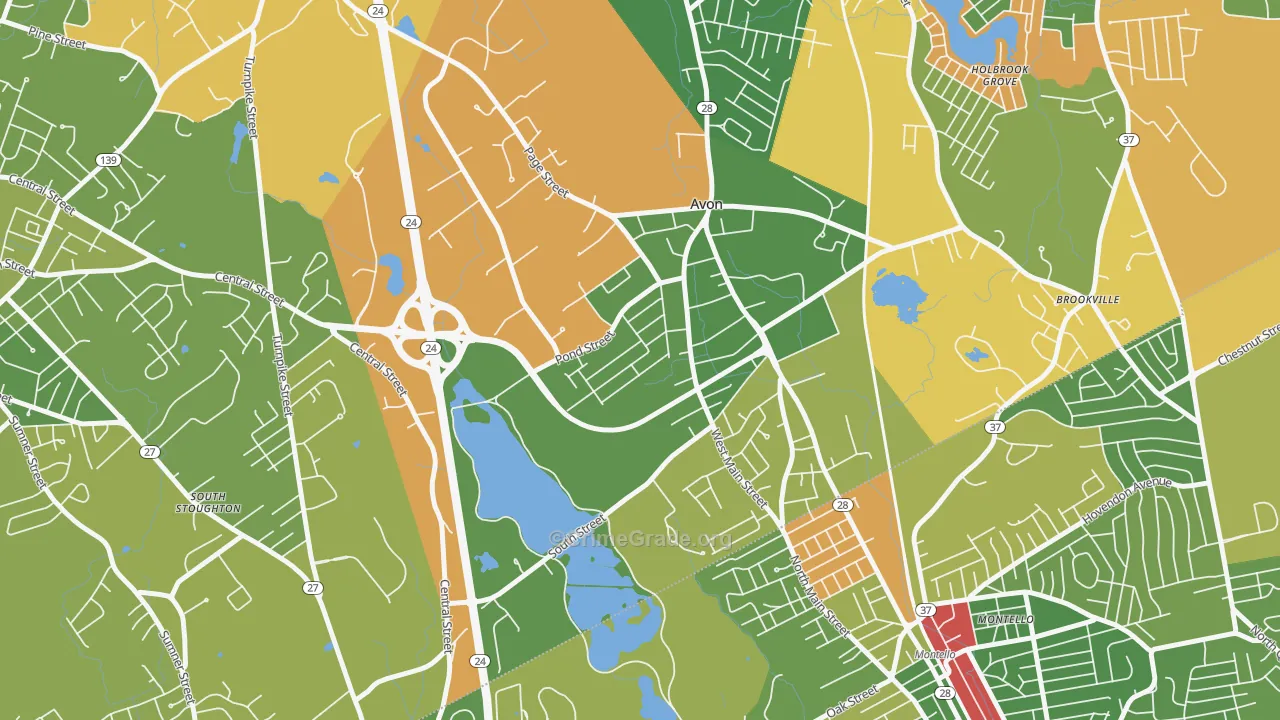 Avon, MA Map of Drug-Related Crime Rates