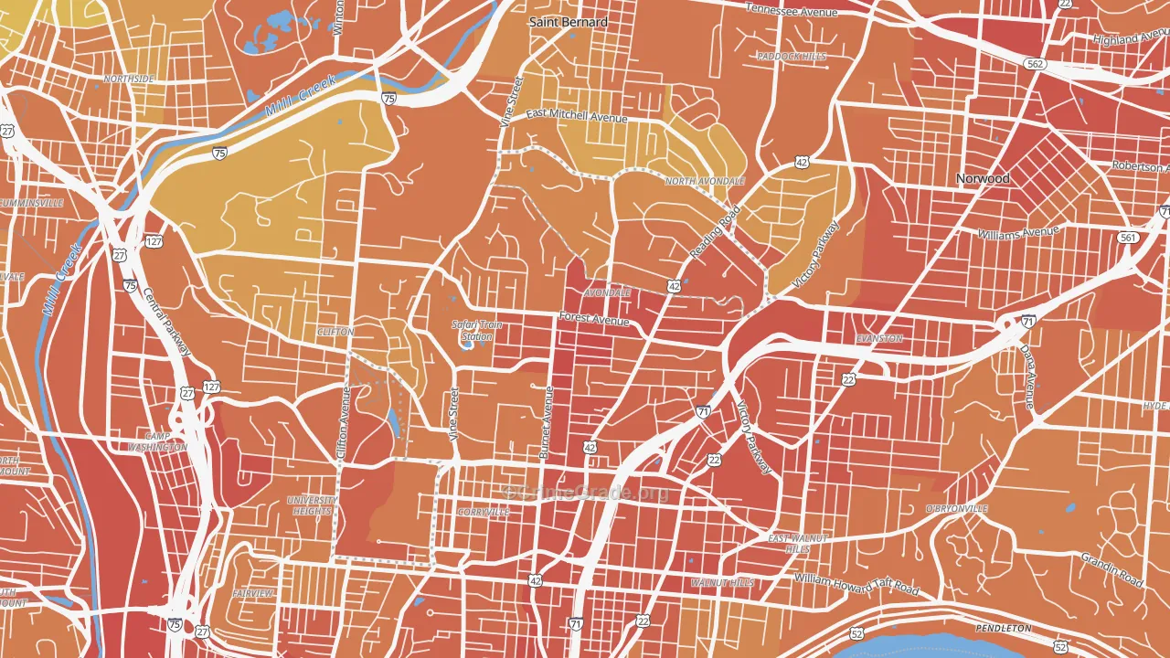 Avondale, Cincinnati, OH Map of Drug-Related Crime Rates