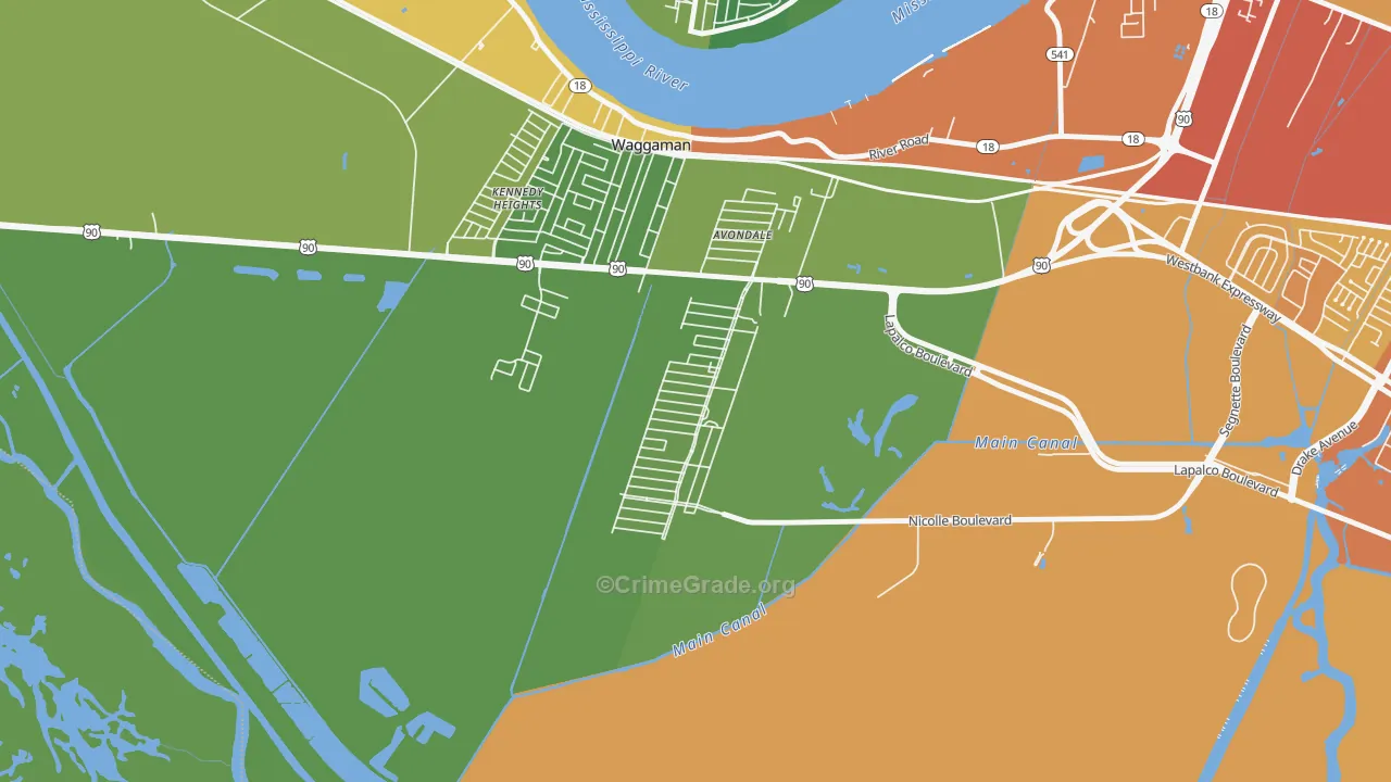 Avondale, LA Map of Drug-Related Crime Rates