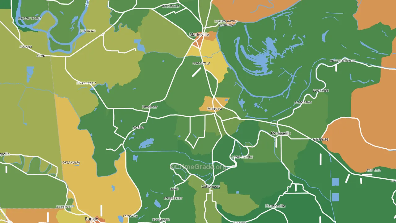 Avoyelles Parish, LA Map of Drug-Related Crime Rates