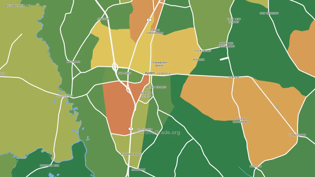 Ayden, NC Map of Drug-Related Crime Rates
