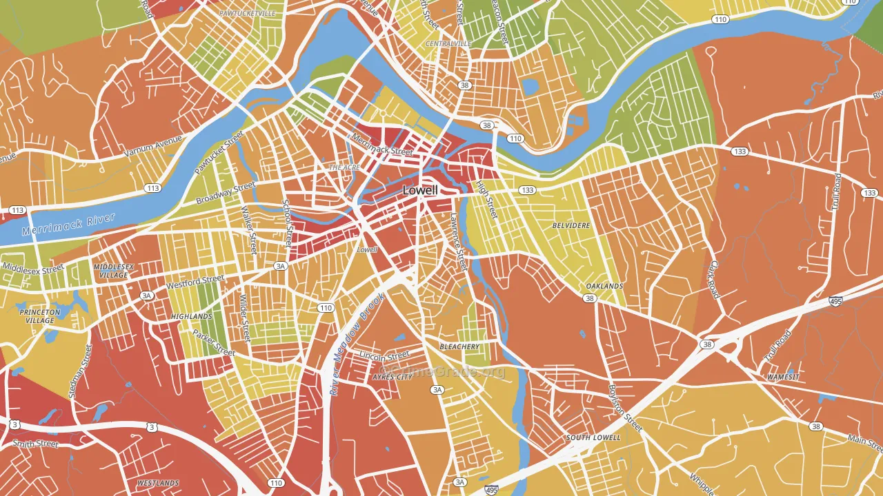 Back Central, Lowell, MA Map of Drug-Related Crime Rates