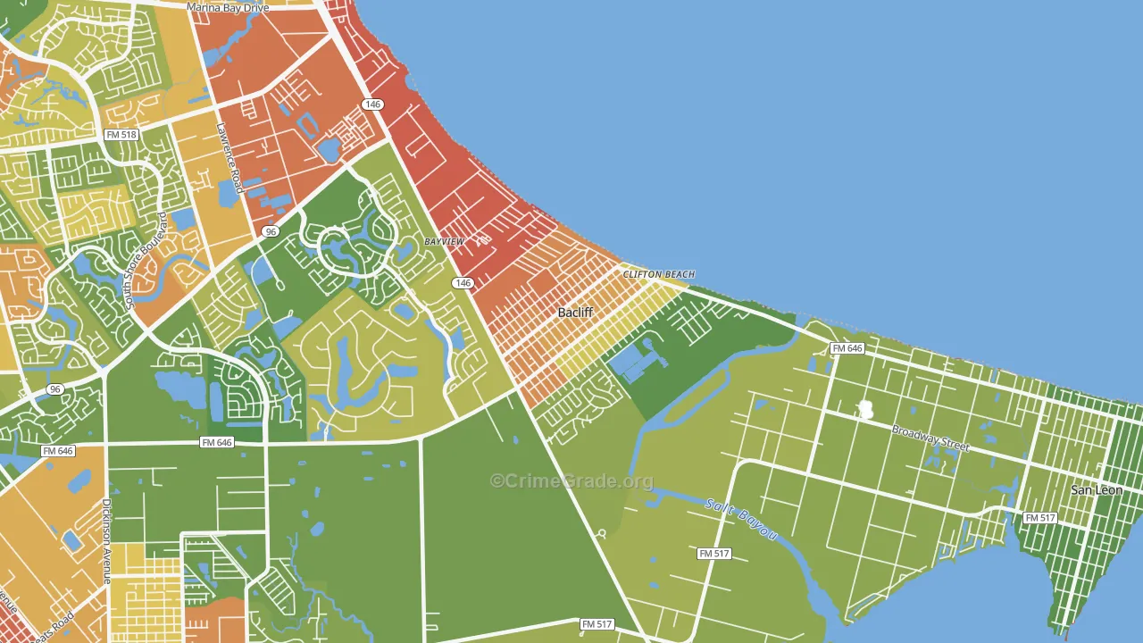 Bacliff, TX Map of Drug-Related Crime Rates