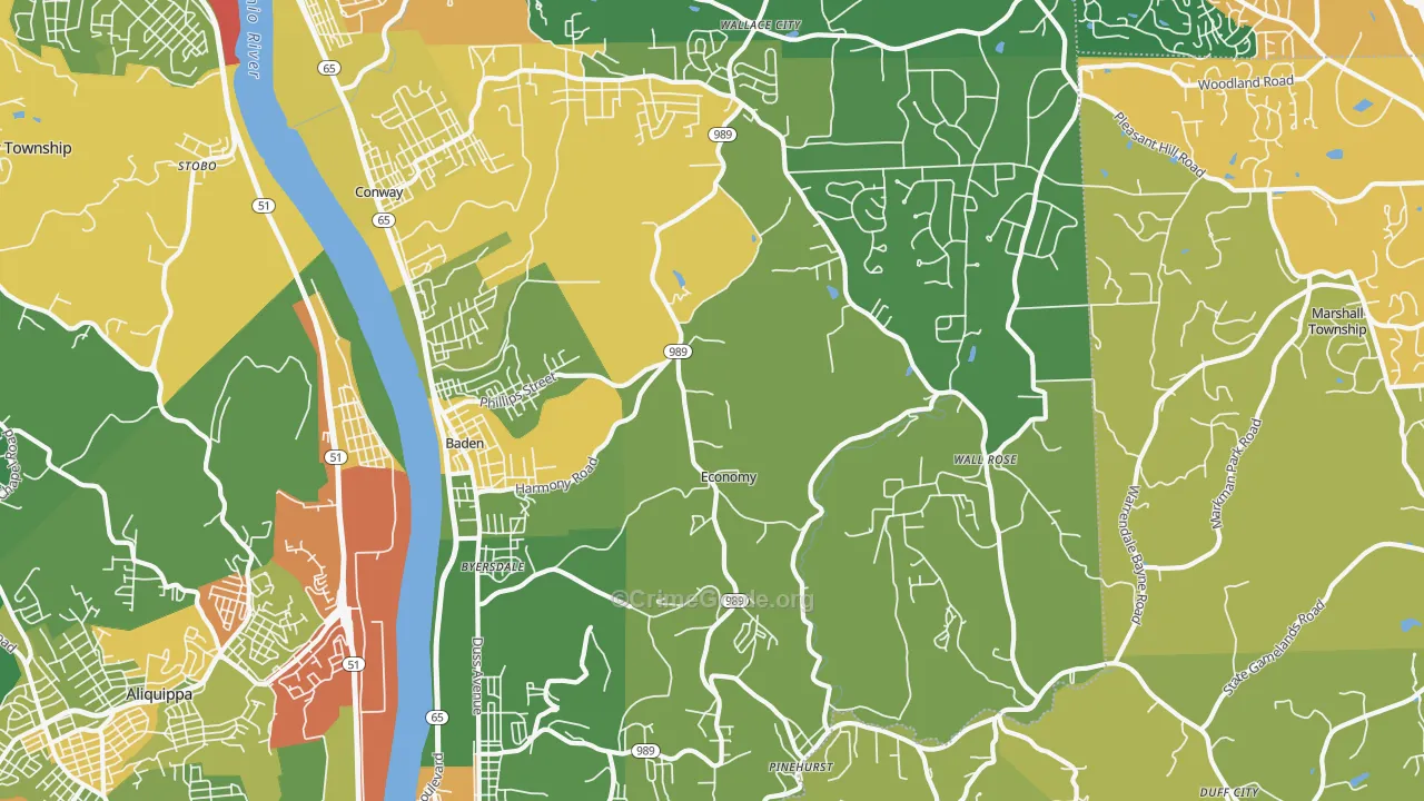 Baden, PA Map of Drug-Related Crime Rates
