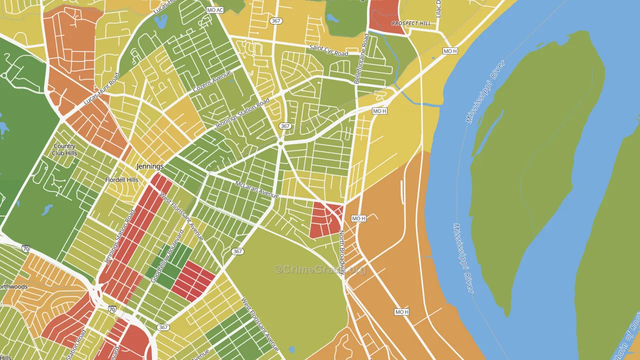 Baden, St. Louis, MO Map of Drug-Related Crime Rates