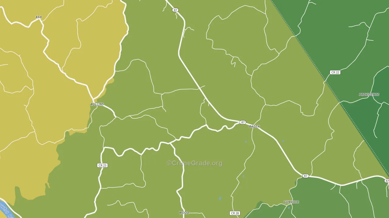 Baden, WV Map of Drug-Related Crime Rates