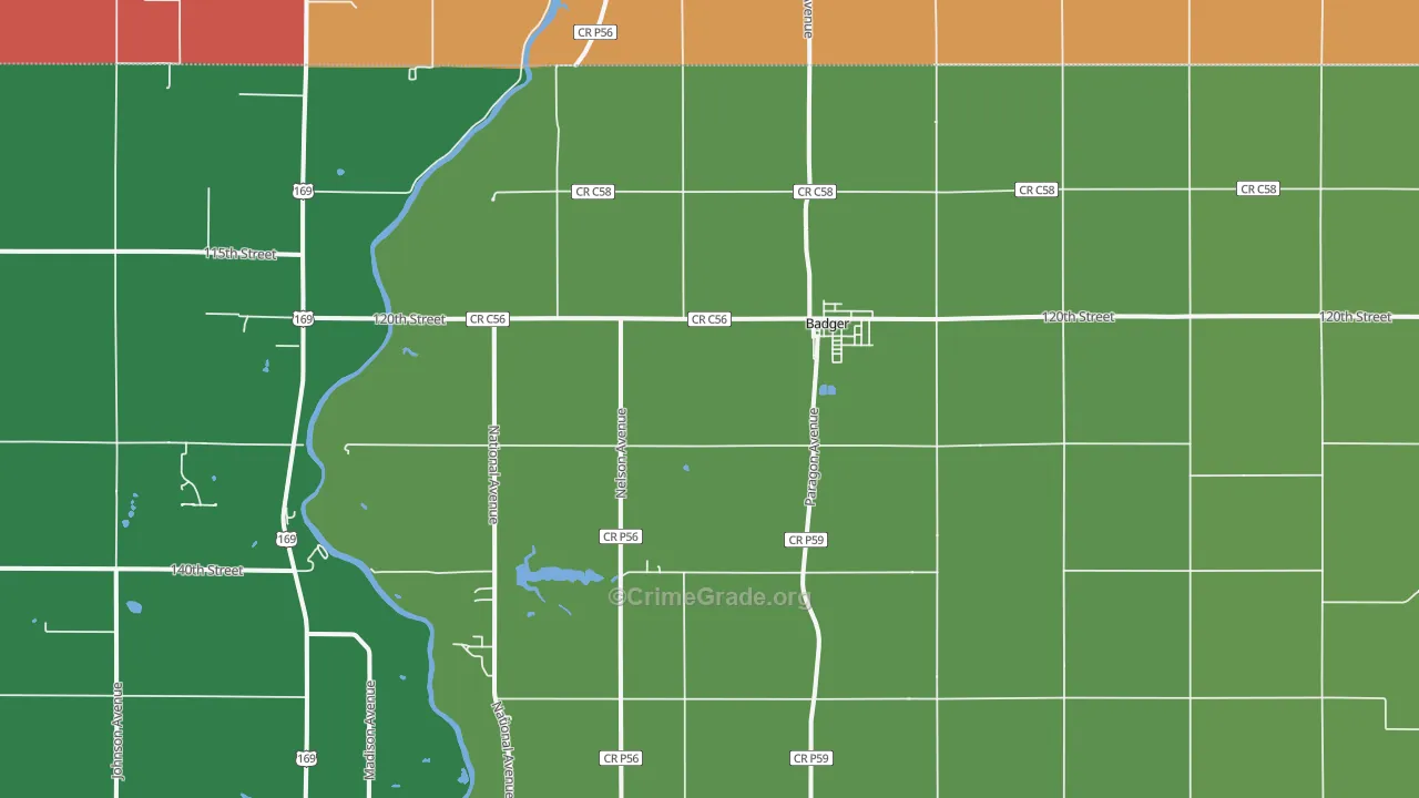 Badger, IA Map of Drug-Related Crime Rates