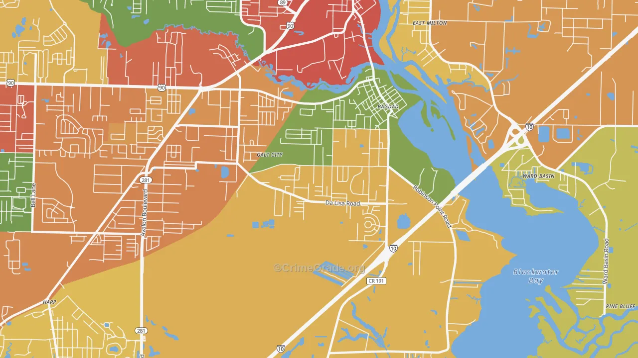 Bagdad, FL Map of Drug-Related Crime Rates