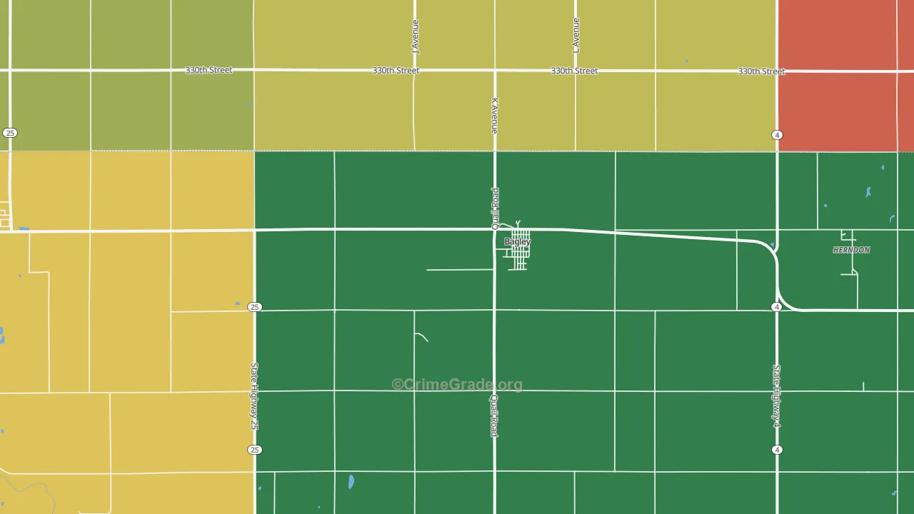 Bagley, IA Map of Drug-Related Crime Rates