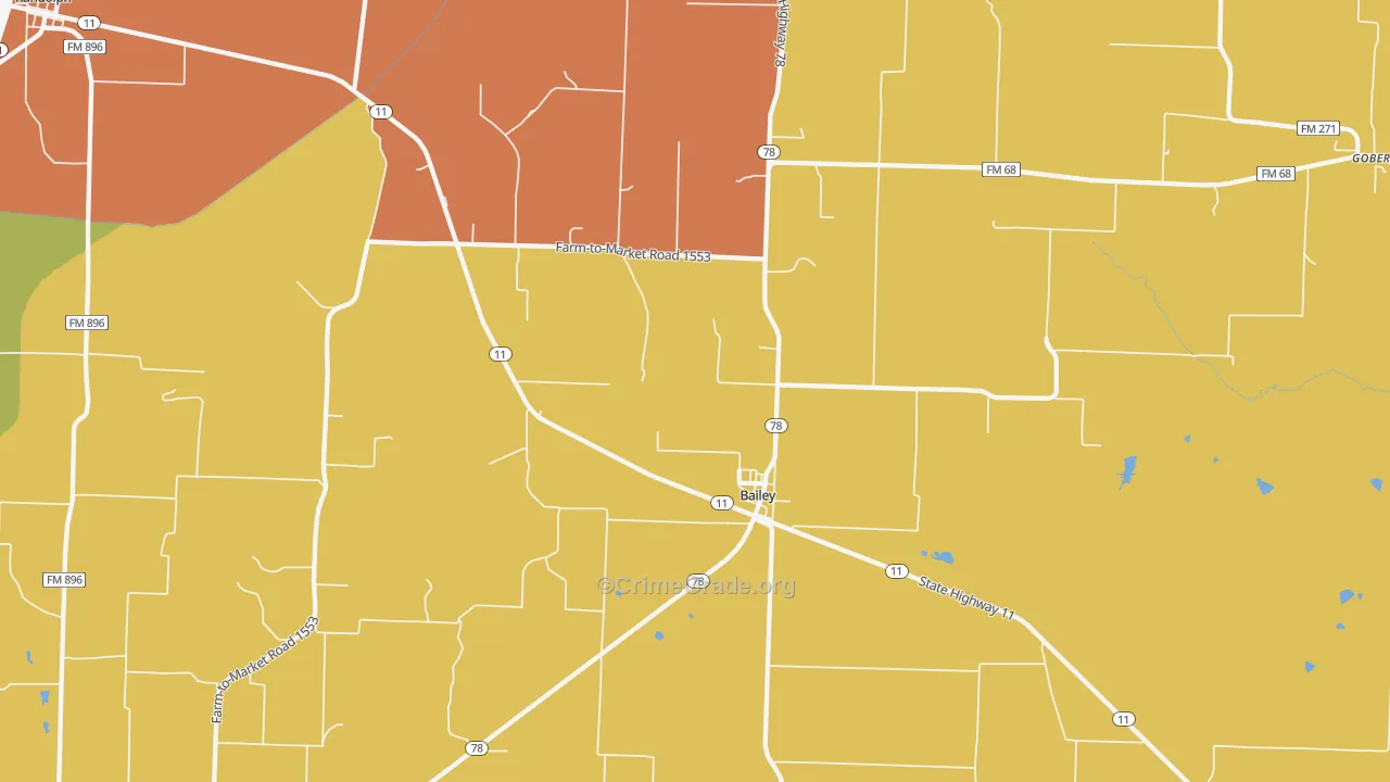 Bailey, TX Map of Drug-Related Crime Rates