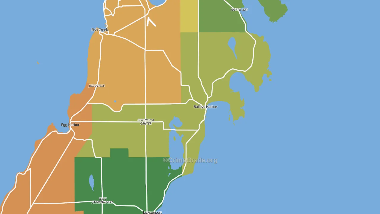 Baileys Harbor, WI Map of Drug-Related Crime Rates