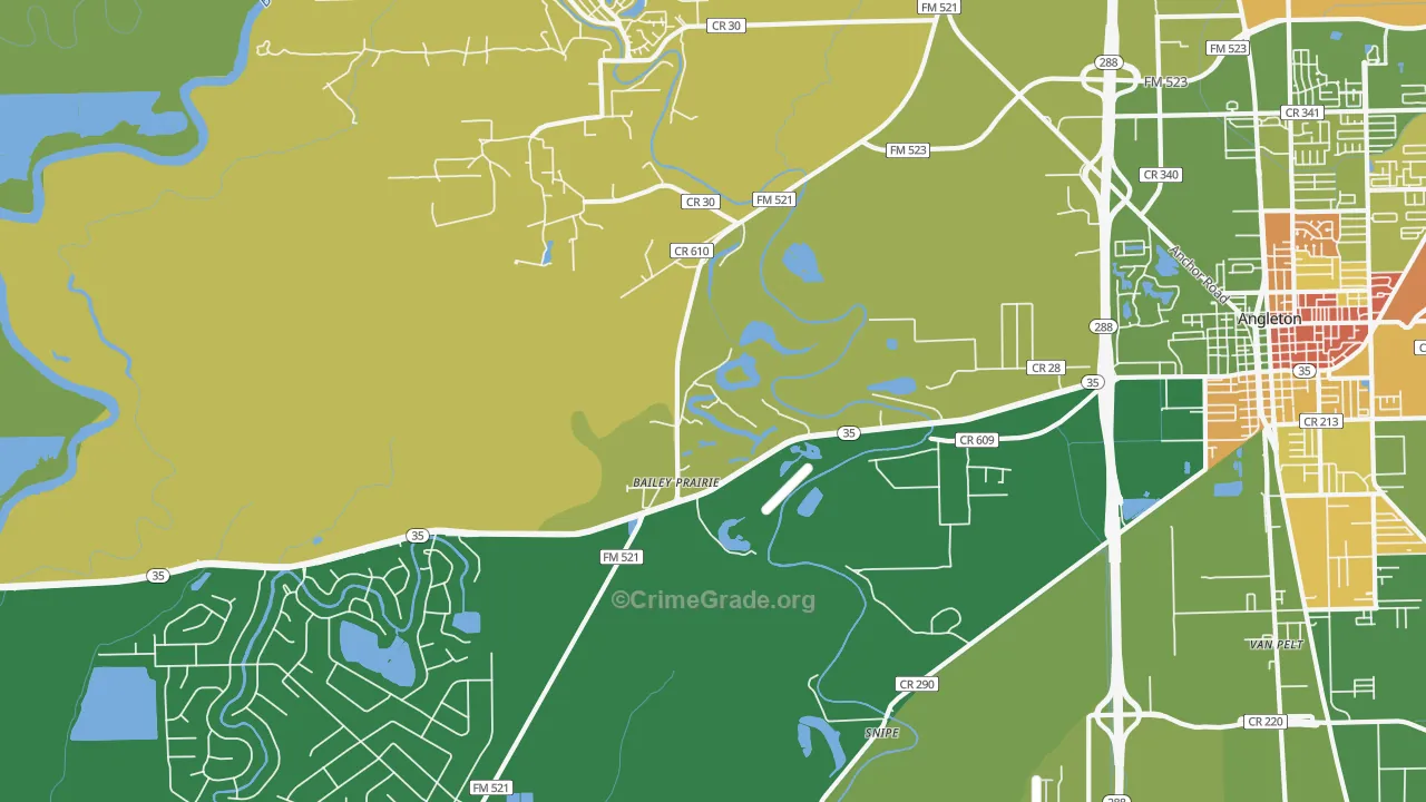 Baileys Prairie, TX Map of Drug-Related Crime Rates