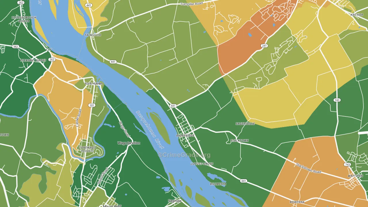 Bainbridge, PA Map of Drug-Related Crime Rates