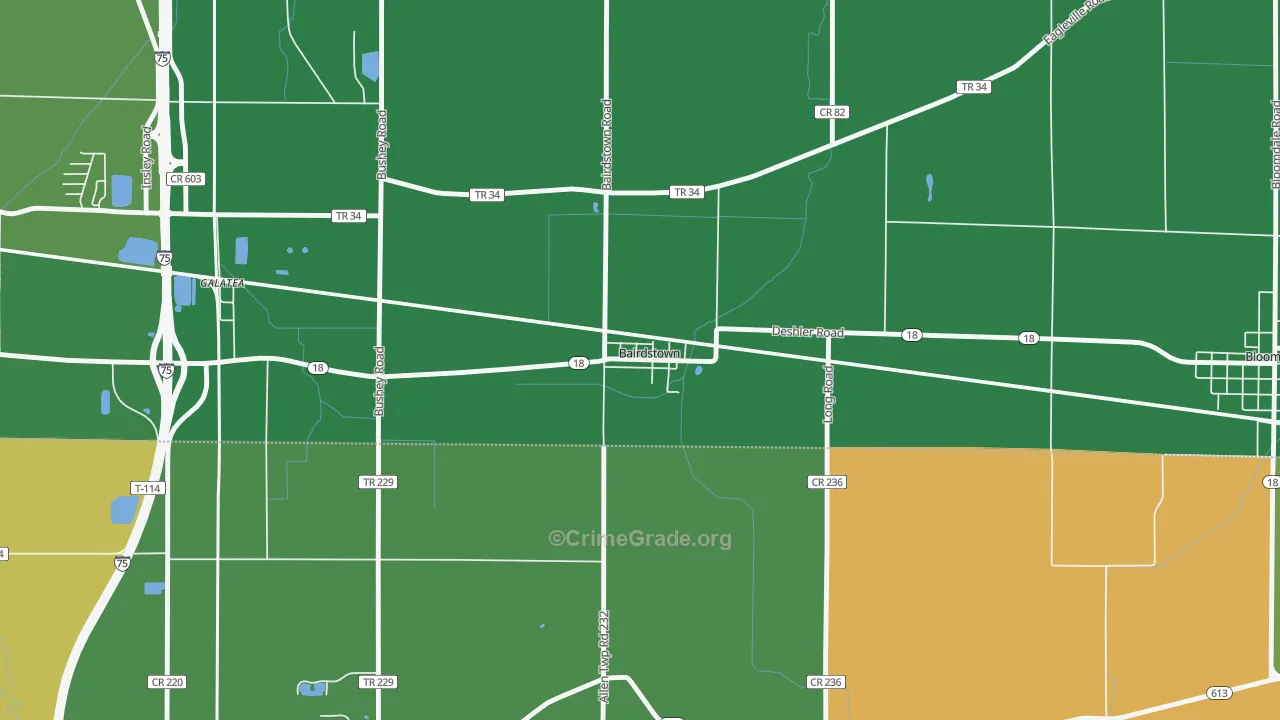 Bairdstown, OH Map of Drug-Related Crime Rates