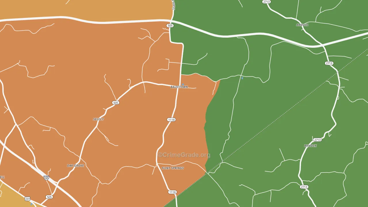 Baizetown, KY Map of Drug-Related Crime Rates