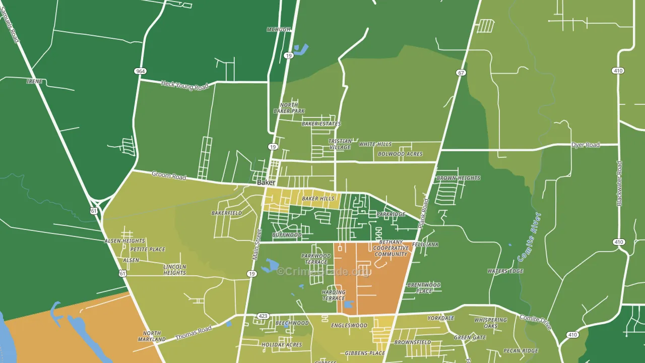Baker, LA Map of Drug-Related Crime Rates