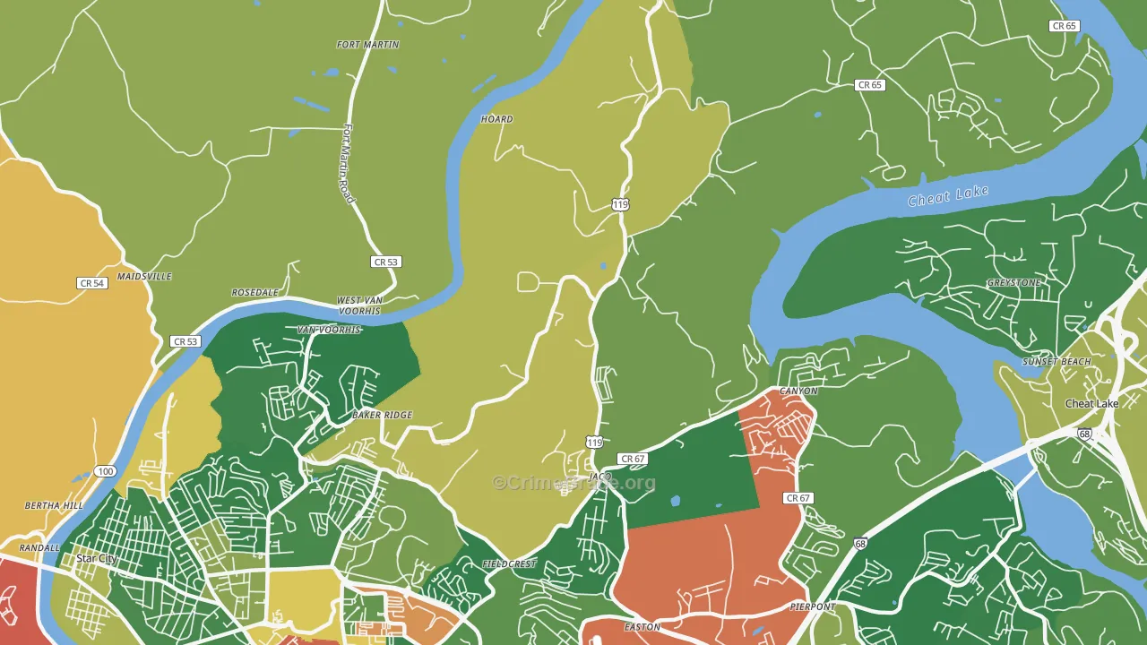 Baker Ridge, WV Map of Drug-Related Crime Rates