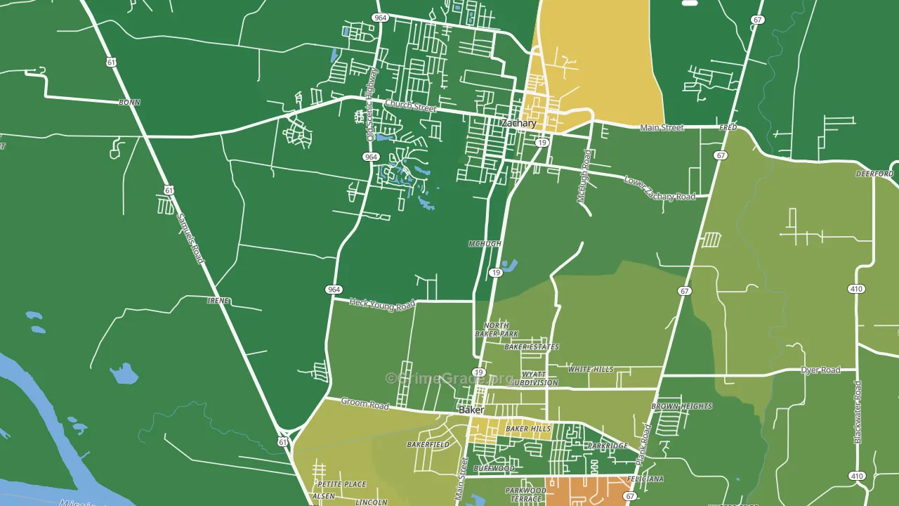 Baker-Zachary Area, Baker, LA Map of Drug-Related Crime Rates