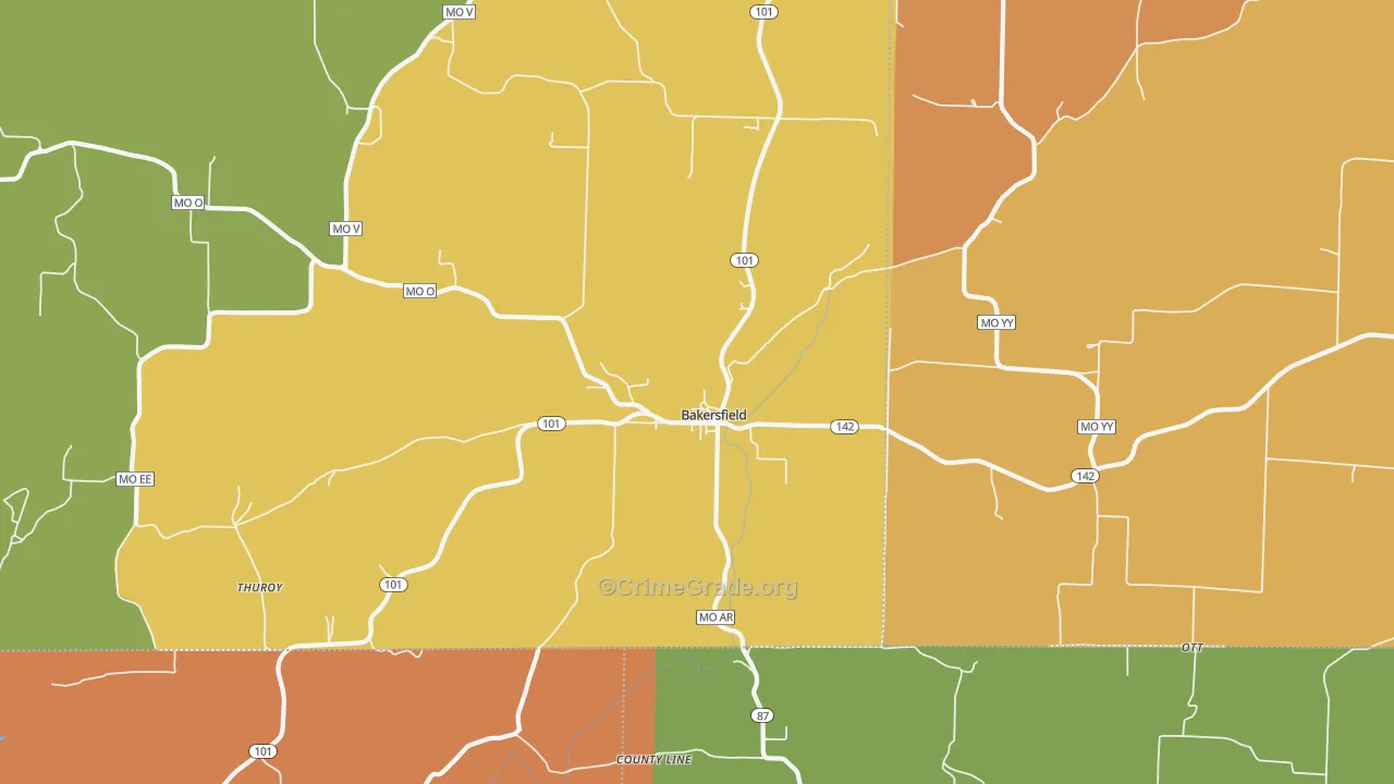 Bakersfield, MO Map of Drug-Related Crime Rates