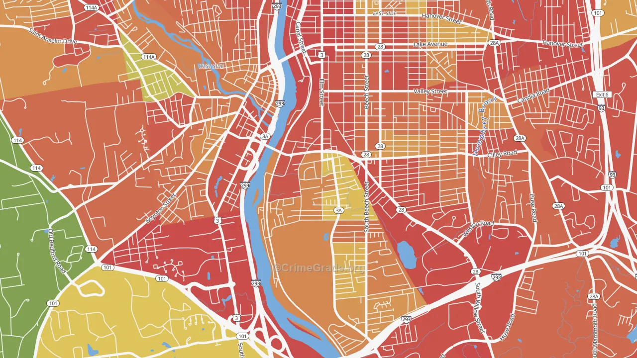 Bakersville, Manchester, NH Map of Drug-Related Crime Rates