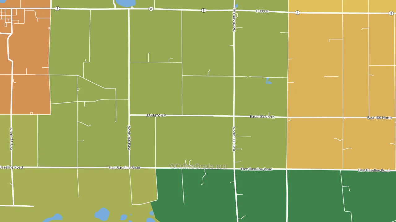 Bakertown, IN Map of Drug-Related Crime Rates
