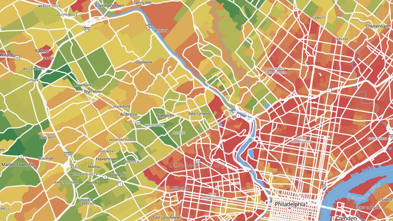 Bala-Cynwyd, PA Map of Drug-Related Crime Rates