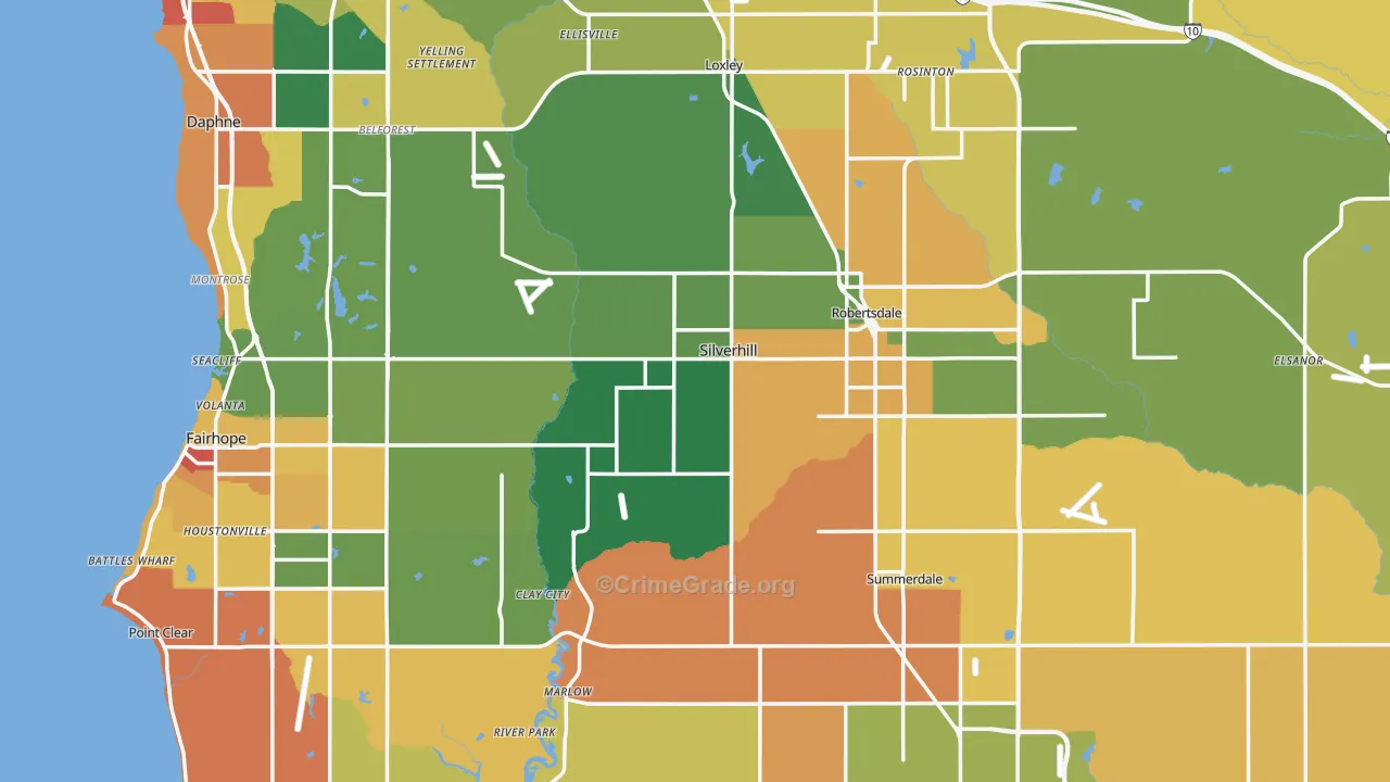 Baldwin County, AL Map of Drug-Related Crime Rates