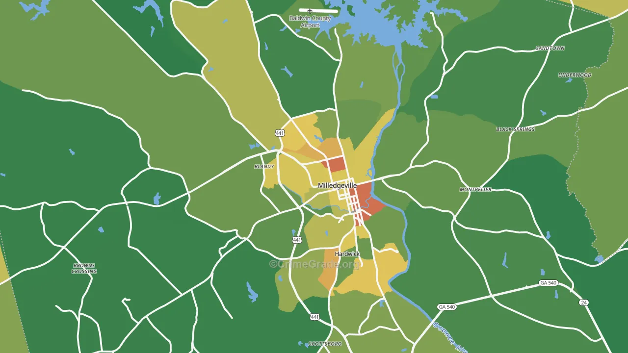 Baldwin County, GA Map of Drug-Related Crime Rates