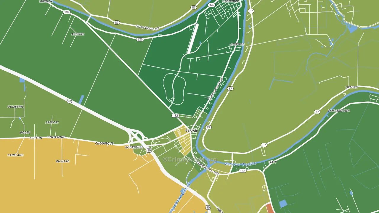 Baldwin, LA Map of Drug-Related Crime Rates