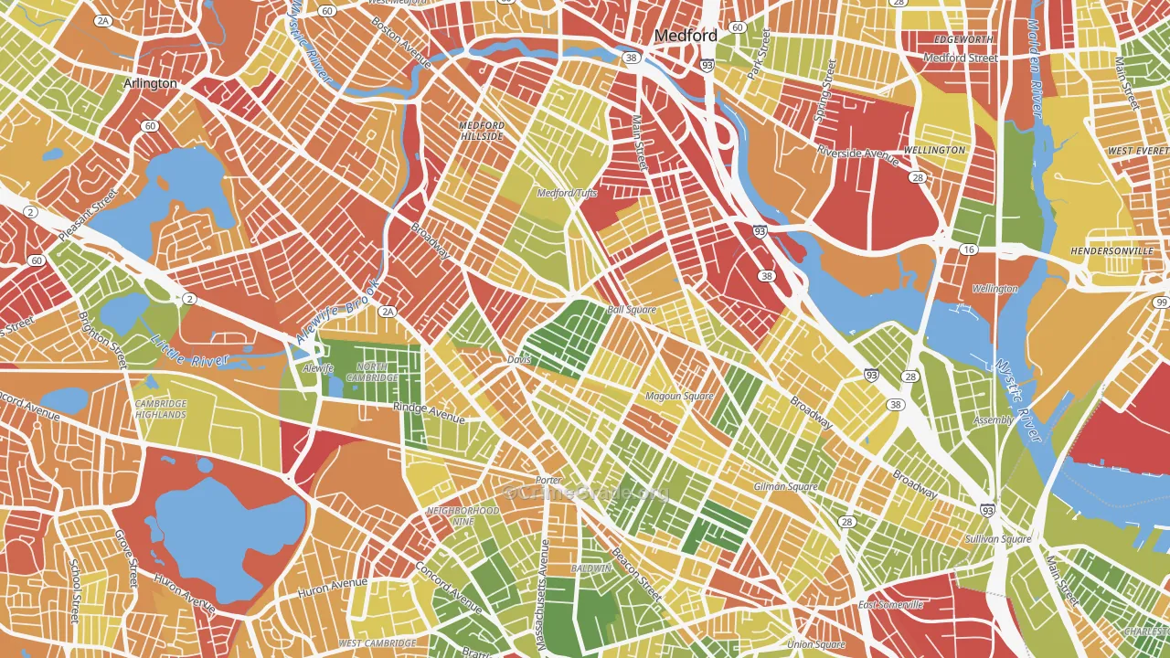 Ball Square, Somerville, MA Map of Drug-Related Crime Rates