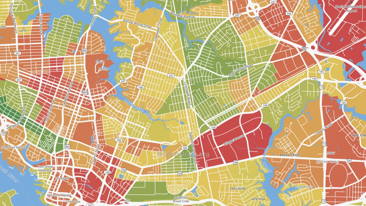 Ballentine Place, Norfolk, VA Map of Drug-Related Crime Rates