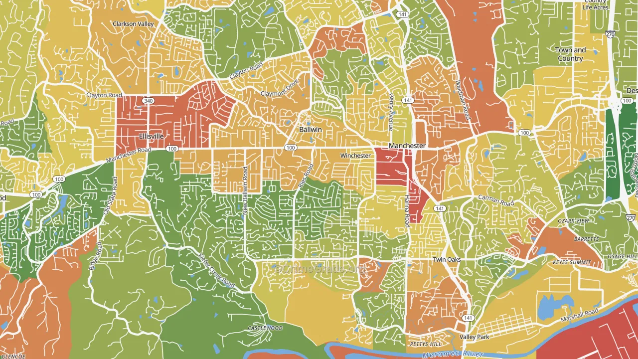 Ballwin, MO Map of Drug-Related Crime Rates