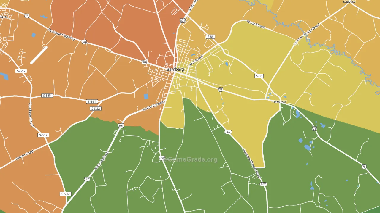 Bamberg, SC Map of Drug-Related Crime Rates