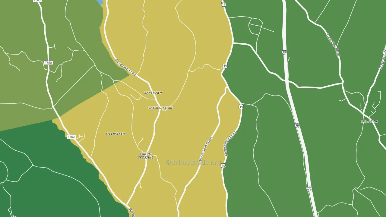 Banetown, PA Map of Drug-Related Crime Rates