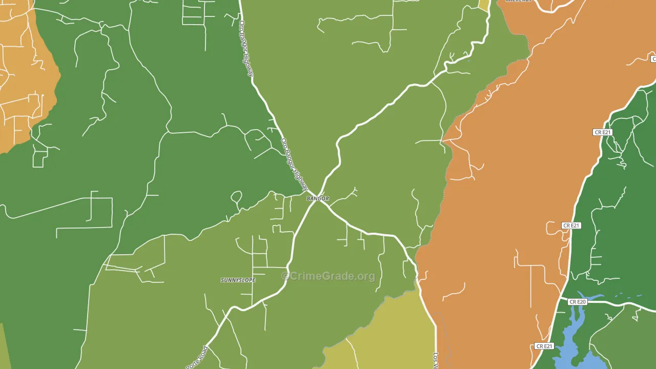 Bangor, CA Map of Drug-Related Crime Rates