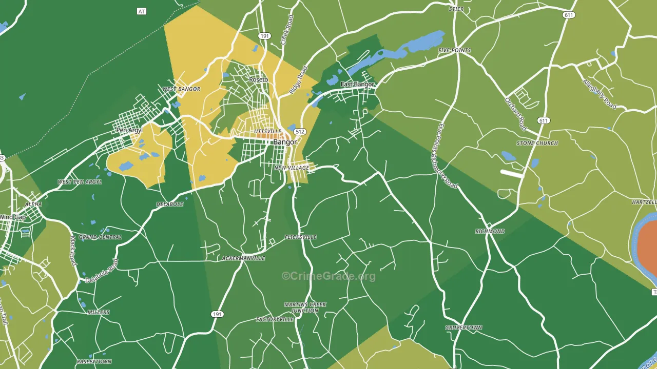 Bangor, PA Map of Drug-Related Crime Rates