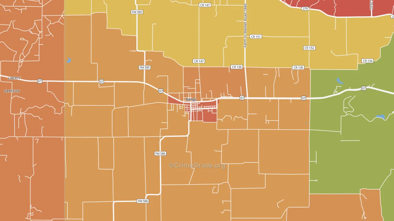Bangs, TX Map of Drug-Related Crime Rates