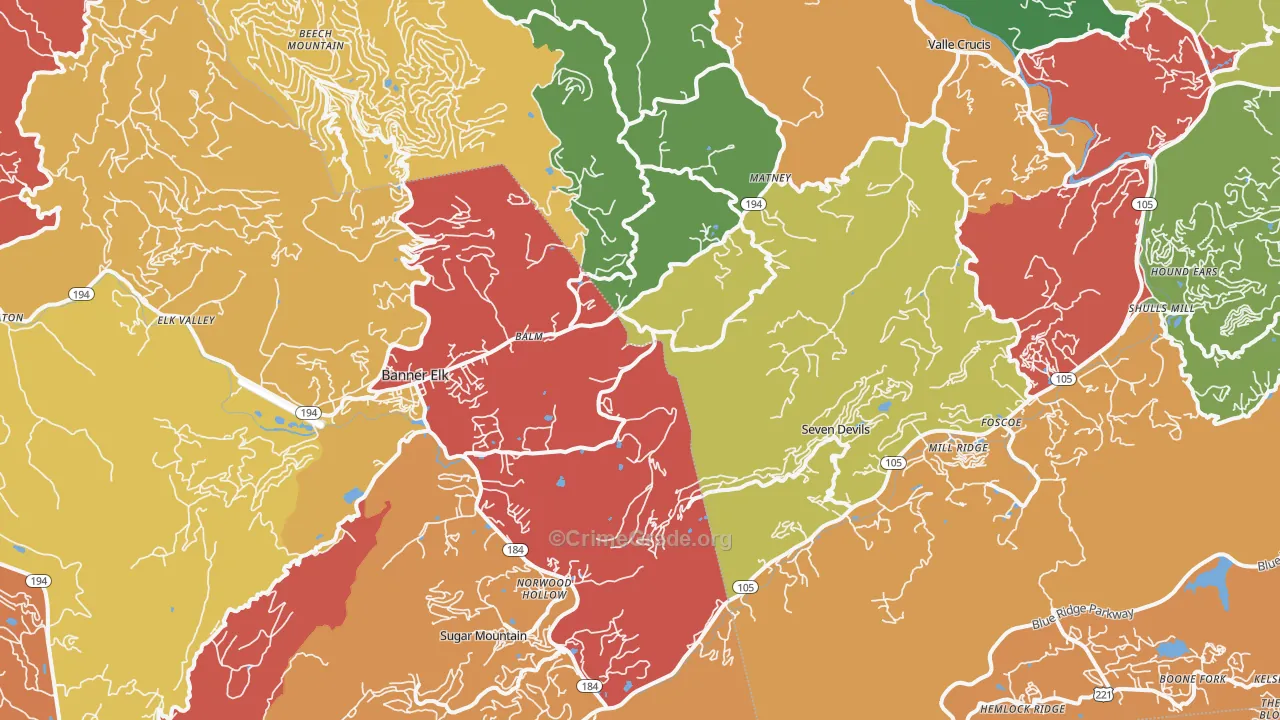 Banner Elk, NC Map of Drug-Related Crime Rates