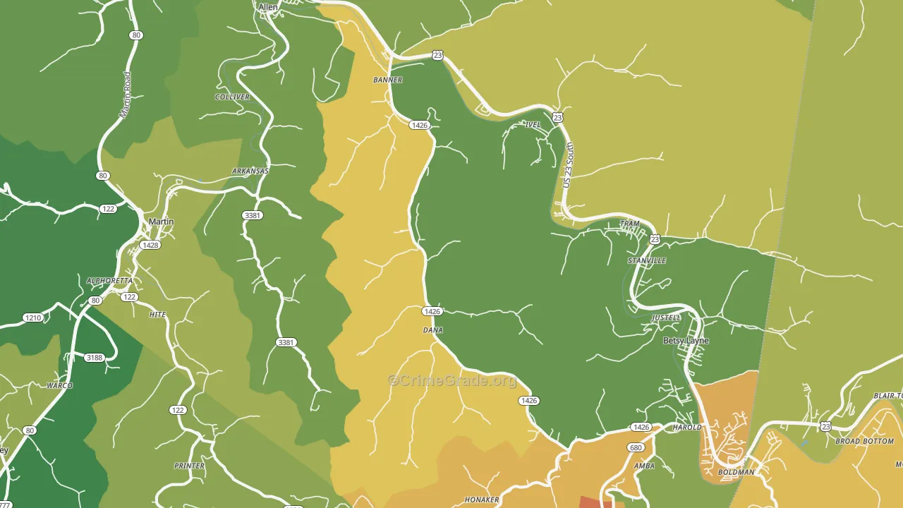 Banner, KY Map of Drug-Related Crime Rates