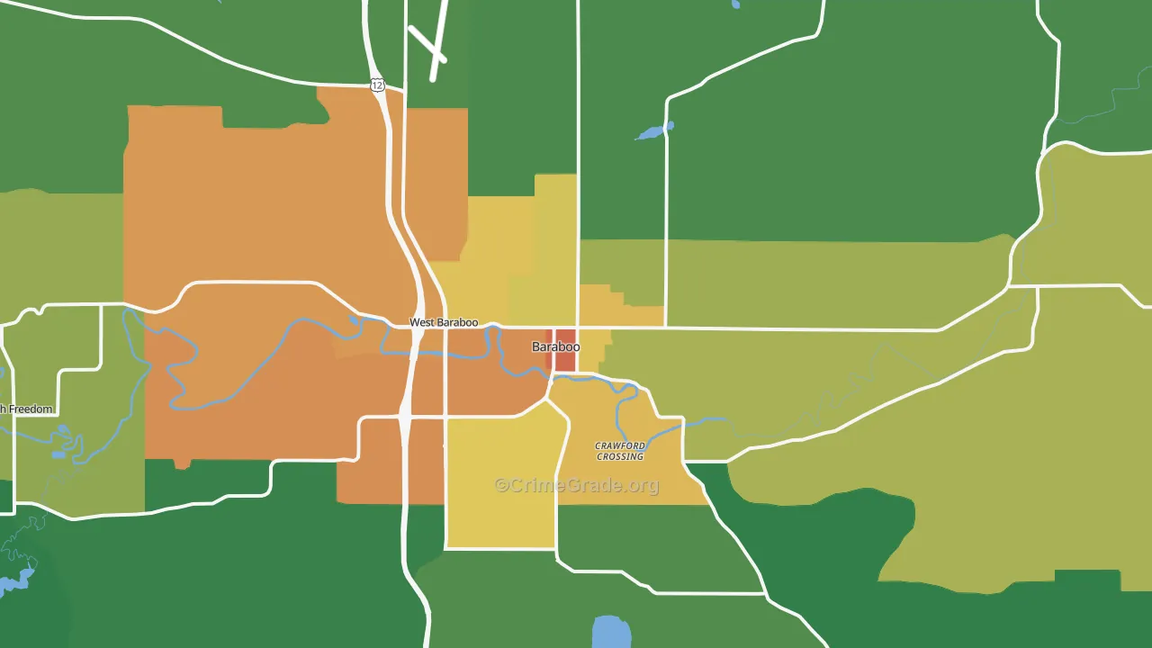 Baraboo, WI Map of Drug-Related Crime Rates