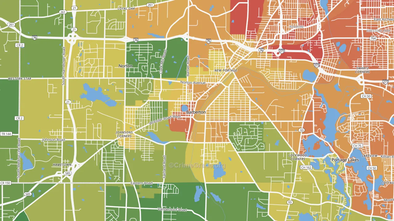 Barberton, OH Map of Drug-Related Crime Rates