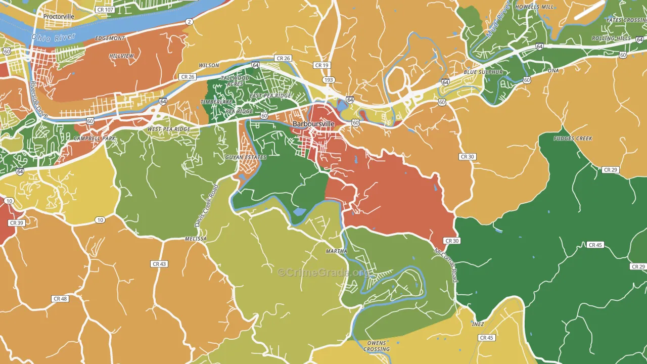 Barboursville, WV Map of Drug-Related Crime Rates