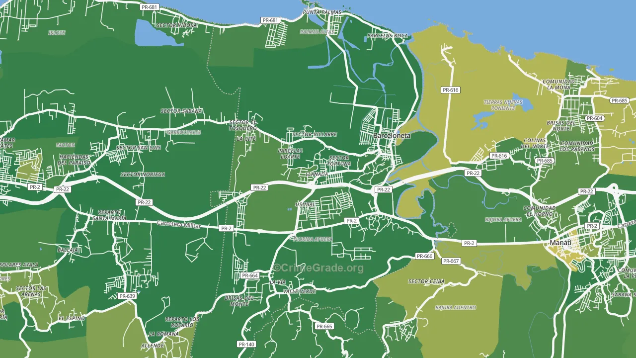 Barceloneta Municipio, PR Map of Drug-Related Crime Rates