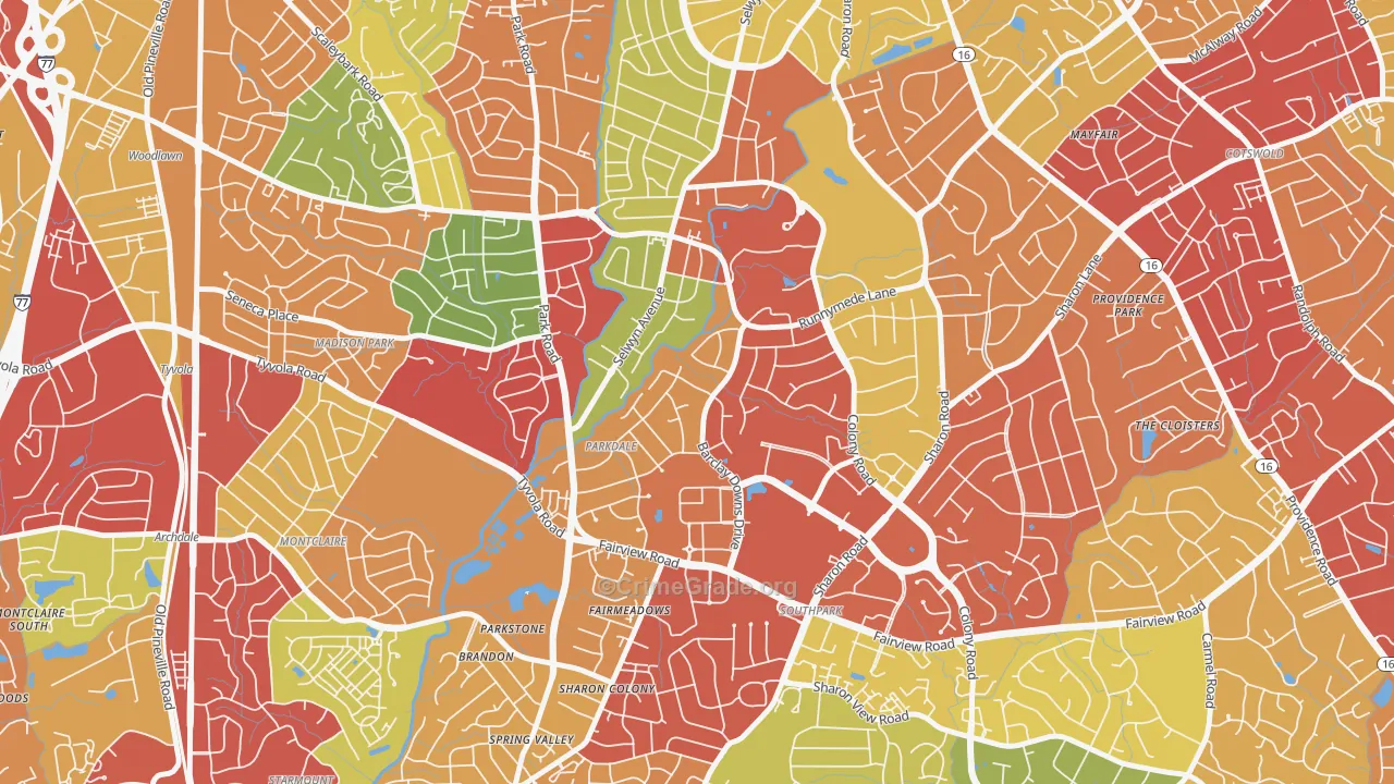 Barclay Downs, Charlotte, NC Map of Drug-Related Crime Rates