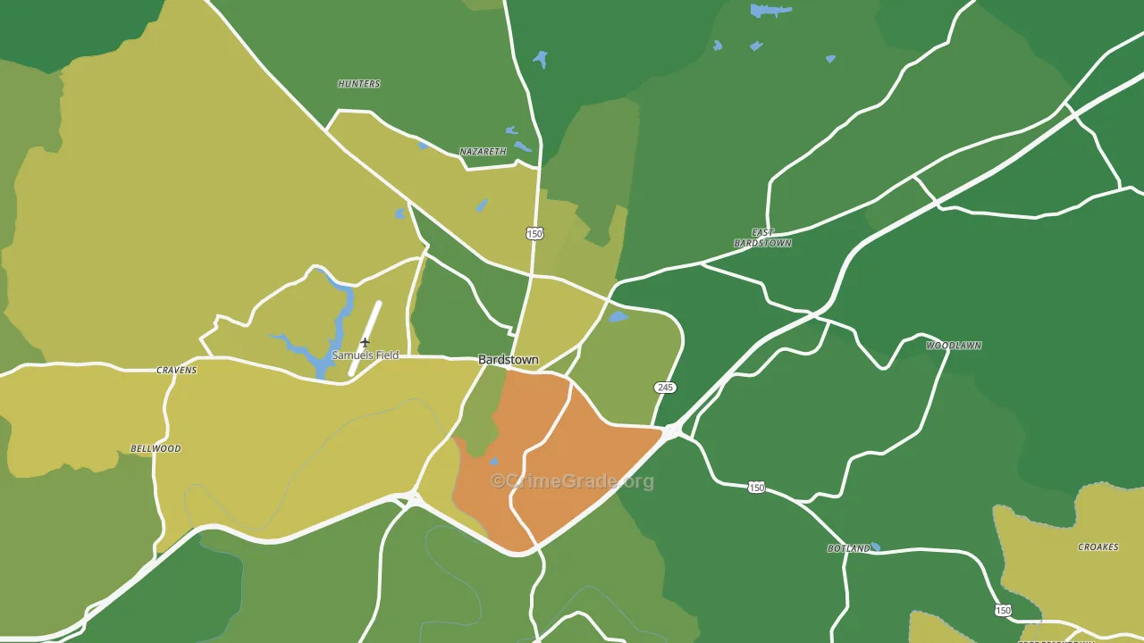 Bardstown, KY Map of Drug-Related Crime Rates