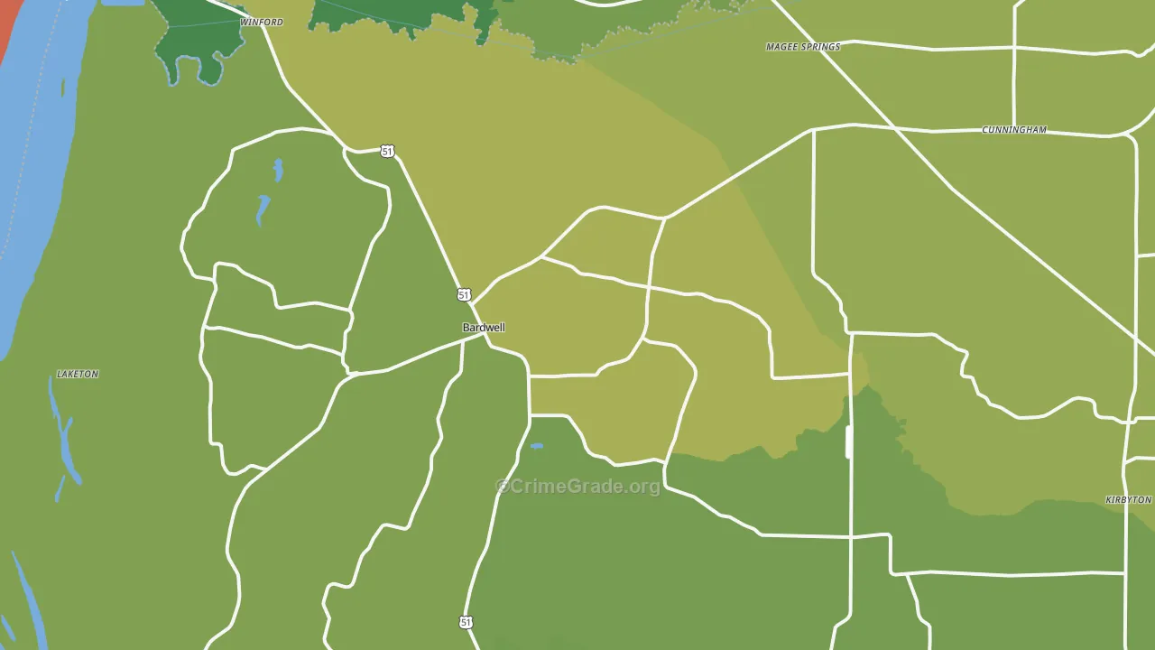 Bardwell, KY Map of Drug-Related Crime Rates