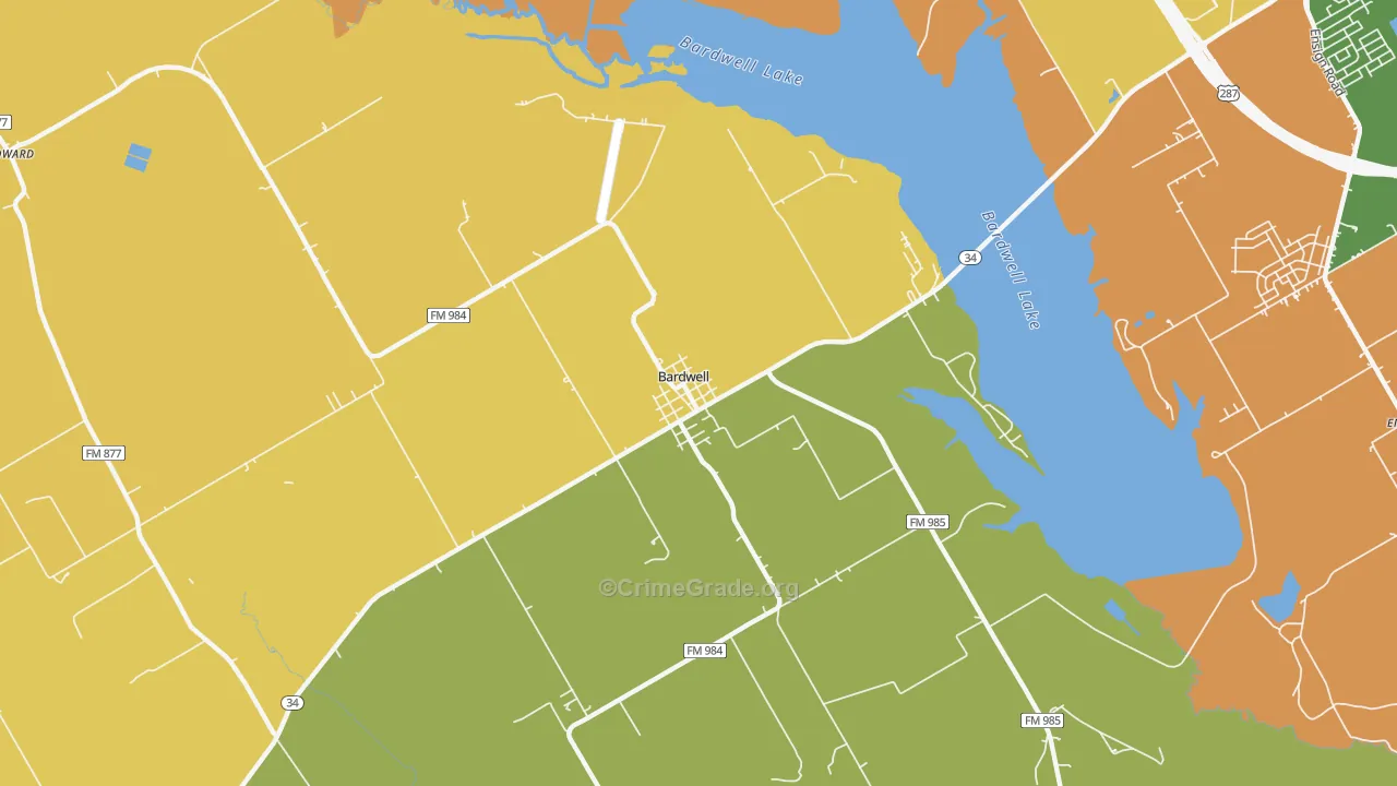 Bardwell, TX Map of Drug-Related Crime Rates